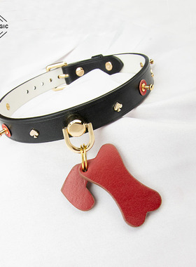 女m爱心小骨头狗牌手工定制真皮项圈女带刻字日常颈带项圈choker