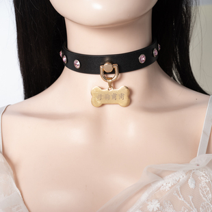 男女脖戴饰品颈链金属牌狗牌定制刻字外出可调节项圈k9女m