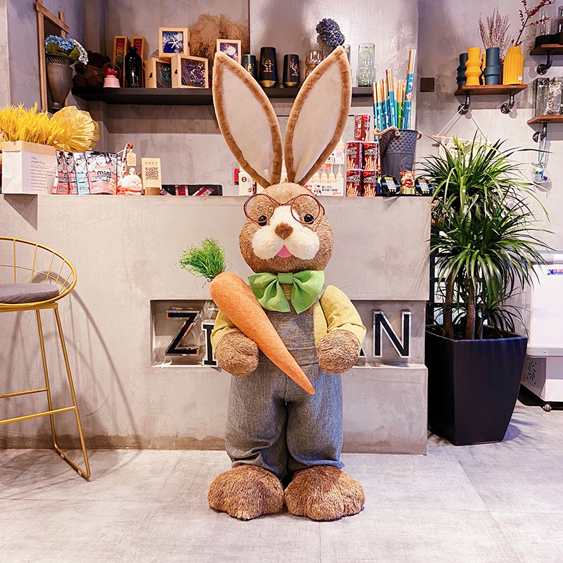 客厅特大号纯手工草编兔子摆件