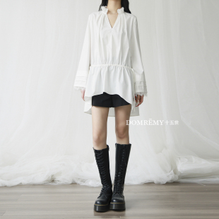 蕾丝拼接绝美设计感上衣裙 衬衫 Domremy十五世春季 木耳边复古法式