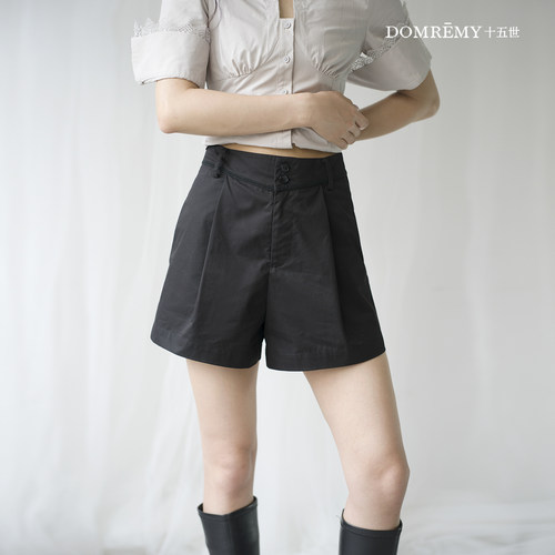 Domremy夏百搭100%纯棉小个子高腰宽松阔腿裤子女士透气凉爽短裤