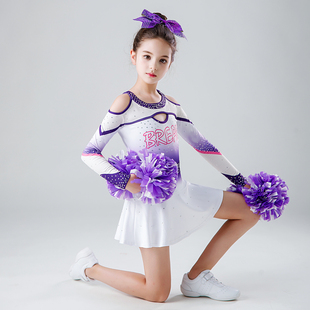 新款 儿童啦啦操演出服长袖 女童拉拉队表演服舞蹈服竞技赛比赛服