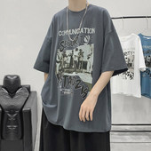 打底t宽松上半袖 男恤短袖 复古痞帅搭男衣服潮流潮嘻哈百韩版 美式