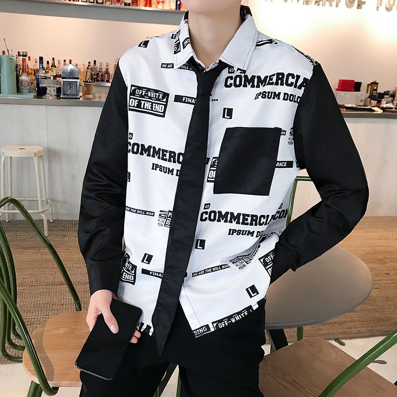花衬衫男长袖社会潮男ins韩版潮流帅气印花上衣服发型师花纹衬衣