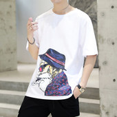 嘻哈街头半袖 欧美卡通宽松仙人龟龙珠国潮T恤 五分袖 短袖 t上衣男士