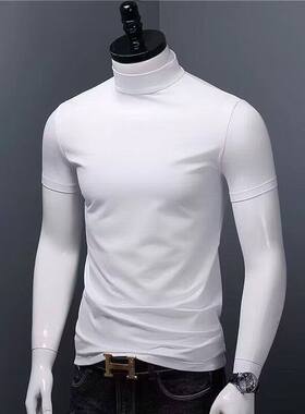 大码打底钱塘秋冬假模衫年T恤加厚短袖oversize2026灰色高领男半