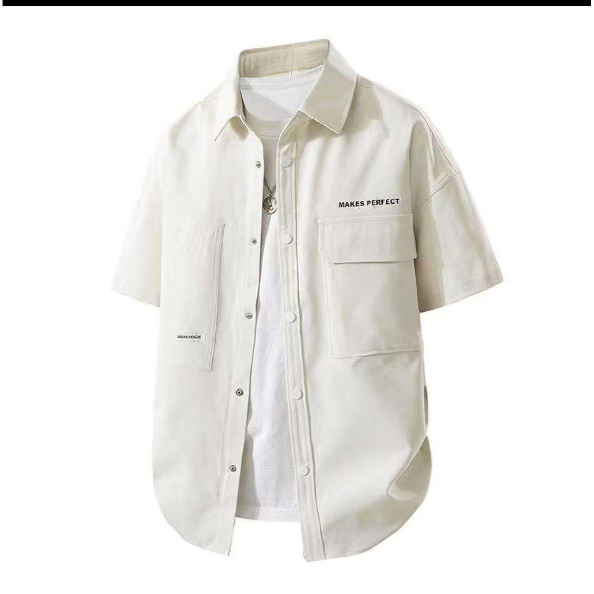 衬衫潮牌外套休闲复古男夏季衬衣工装宽松寸衫短袖潮日系半袖薄款