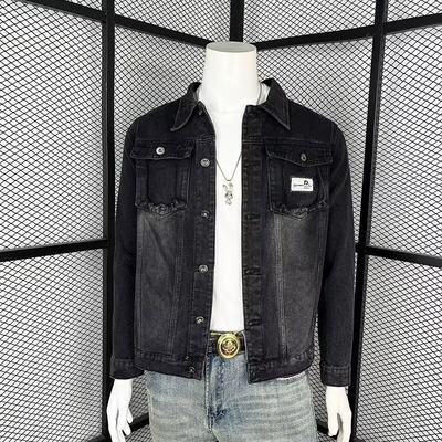 牛仔外套男士黑色春秋款2026新款宽松衣服潮流休闲百搭翻领夹克男
