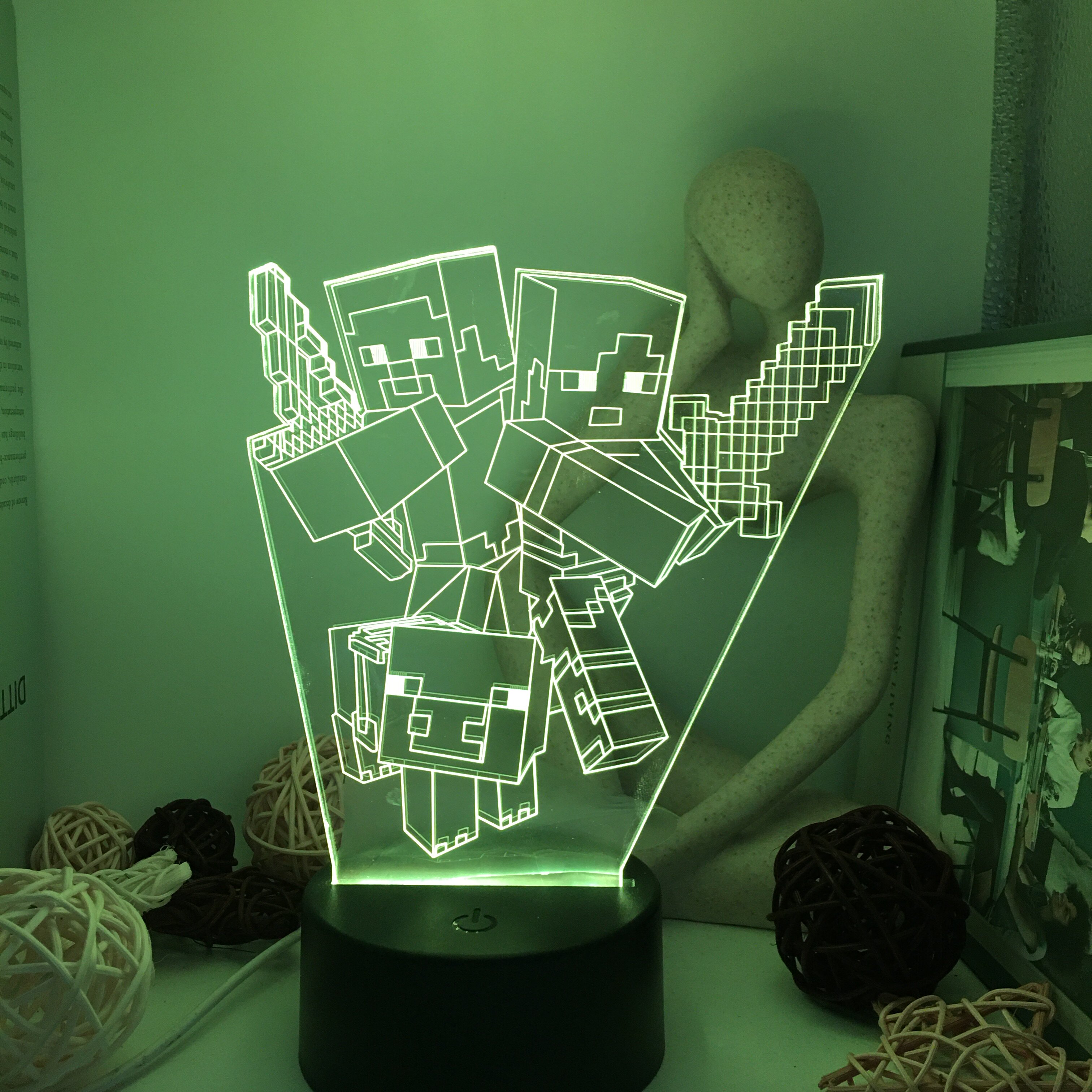 3d卡通我的世界苦力怕模型迷你周边手办mc生日礼物床头睡眠小台灯