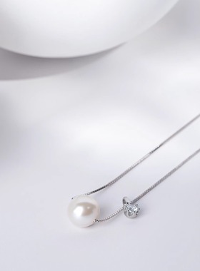 S925银镶嵌A级锆石单颗珍珠项链