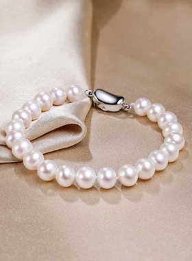 施家同款正圆强光珍珠手链女轻奢小众高级感法式复古配饰手串手饰