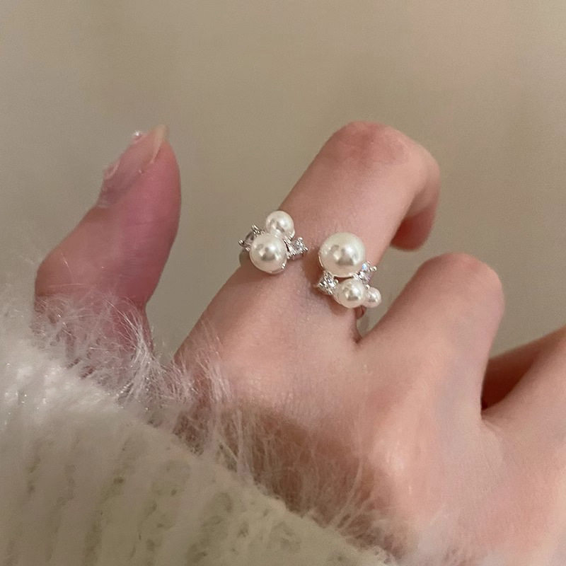 法式小众设计感珍珠锆石开口戒指女时尚个性轻奢高级感食指戒指环