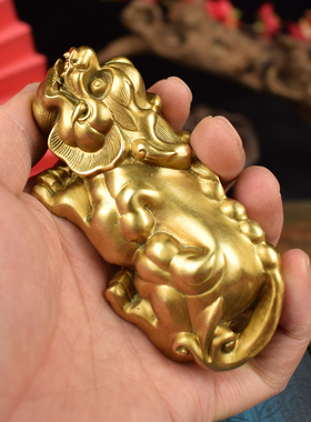纯铜威猛貔貅把玩手把件办公桌面精美小摆件收藏工艺品书房镇纸