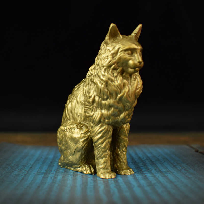 纯铜实心猫咪桌面摆件缅因猫礼品