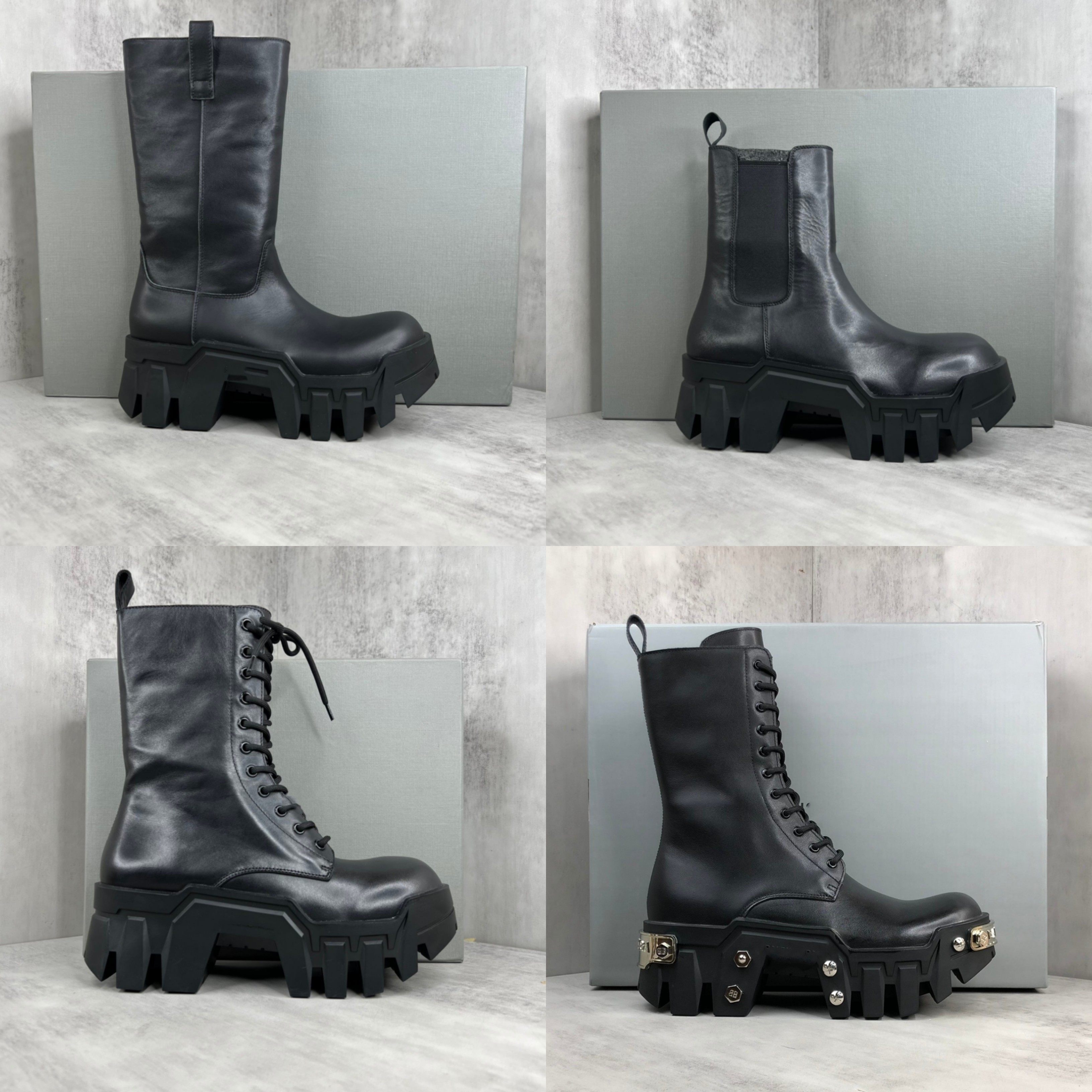 巴黎风走秀款推土机车靴厚底真皮马丁靴增高男鞋齿轮德比切尔西靴