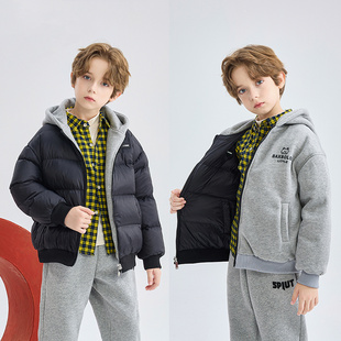2025新款双面穿儿童羽绒服男童加厚白鸭绒外套中大童外套短款童装
