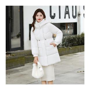 时尚保暖羽绒棉棉服女款2025冬季新款中长款连帽收腰显瘦棉衣外套