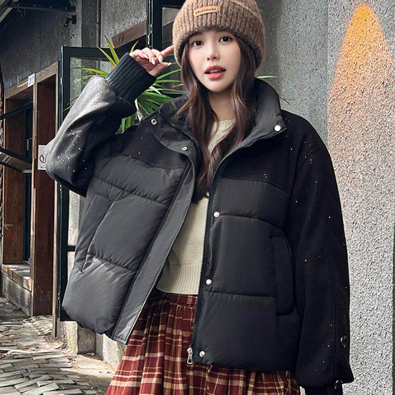 时尚拼接立领加厚保暖羽绒棉服女2025年新款韩版短款棉袄棉衣外套,女装/女士精品,棉衣/棉服,淘宝优惠券,粉丝福利购,淘宝优惠卷