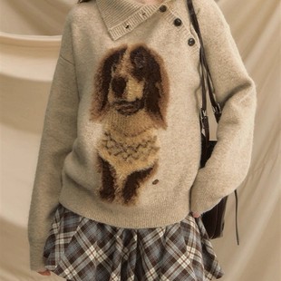 针织衫 套头毛衣外套秋冬复古宽松慵懒外穿长袖 女上衣 女装 2025新款