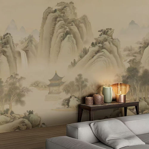 新中式水墨山水背景墙壁画定制