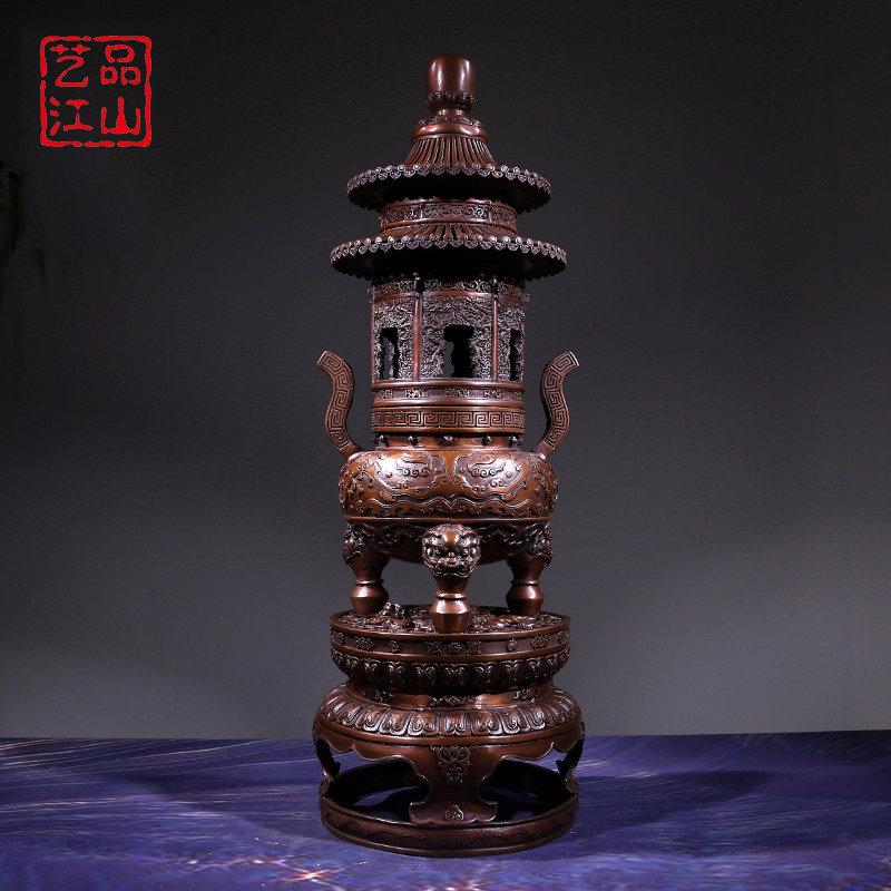 艺品江山 纯铜故宫宝鼎炉紫铜 国风手工工艺摆件装饰家中摆设礼品