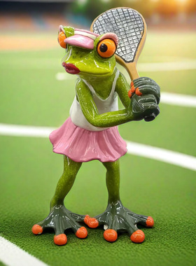新品创意青蛙女打网球体育摆件美