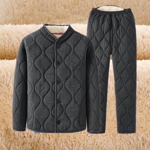 冬季加绒加厚保暖中老年套装