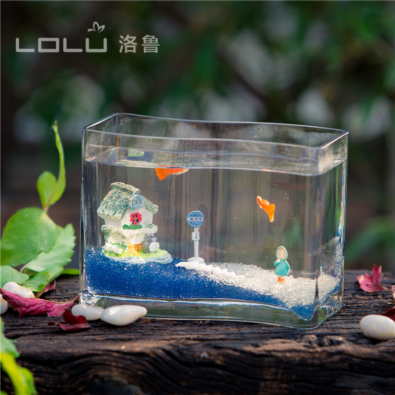 创意鱼缸s形玻璃小型热带鱼摆件