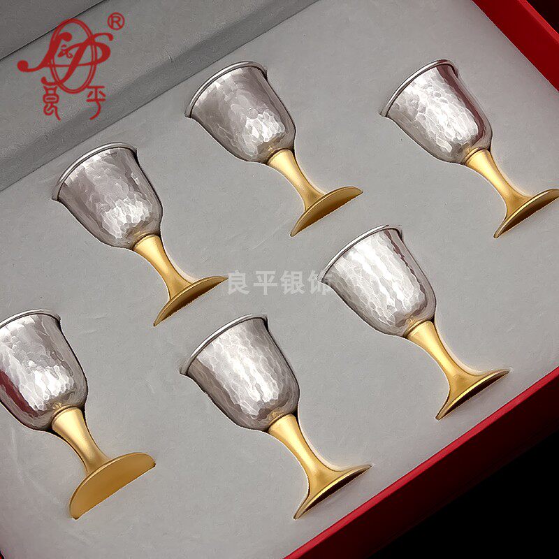 手工锤纹送礼刻字白酒杯