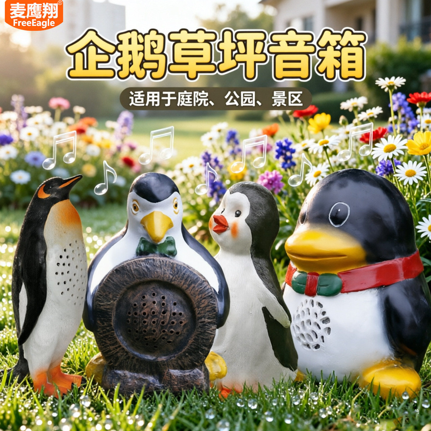 大企鹅户外防水草坪音箱动物音响 公园园林绿化花园背景音乐系统