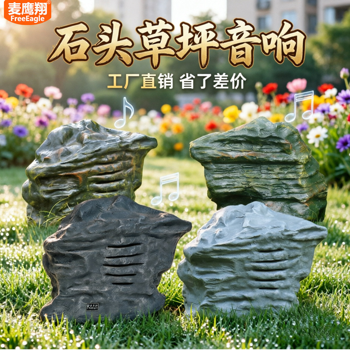 小草音响 叠石仿石头户外防水防雨草坪音箱室外草地园林公园音乐