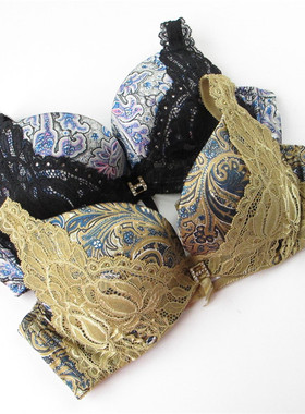 欧系列正品70B75A印花蕾丝上薄下厚小胸聚拢胸罩内衣文胸 OA23354