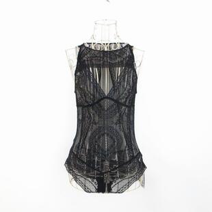 艾格伊品专柜正品性感透视蕾丝开档摁扣连衣衣睡衣女8E0767051