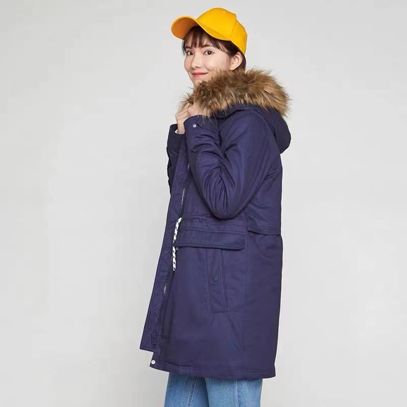 包邮艾格伊品正品中长款连帽加绒厚外套棉衣棉服女 170332015