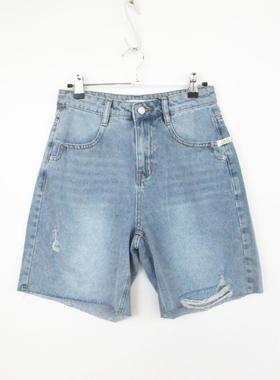 cache专柜正品百搭休闲中性高腰宽松磨白牛仔短裤直筒裤夏7178001