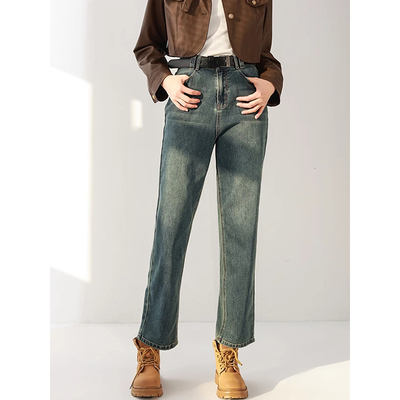 Mixblu麦斯兰专柜正品休闲高腰直筒棉质长裤牛仔裤女春秋BXC29010