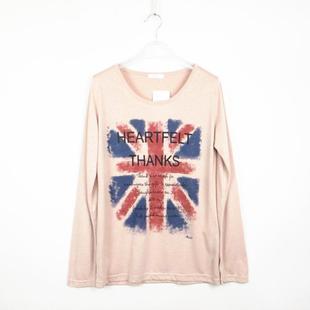 好俪姿honeys专柜正品休闲百搭圆领长袖米字旗春秋T恤女596111064