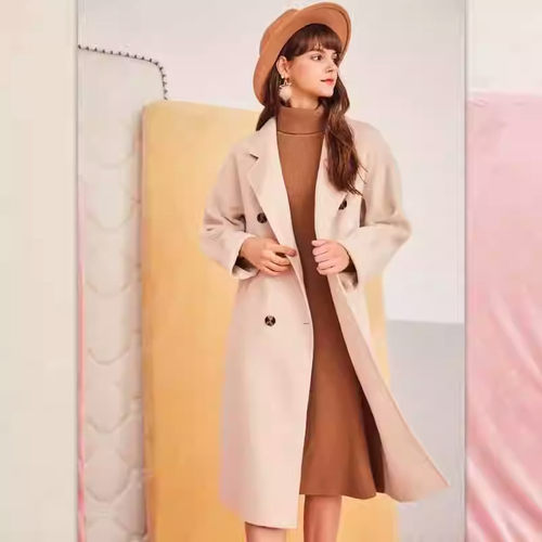 拉系列专柜正品百搭通勤纯色长款毛呢外套大衣女春秋冬20012383