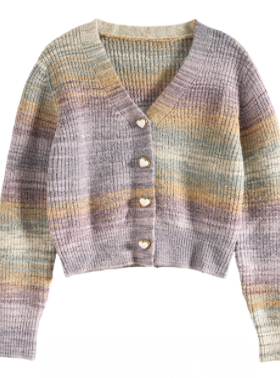 Mixblu麦斯兰专柜正品渐变色V领长袖宽松长毛针织开衫女 BXB61666