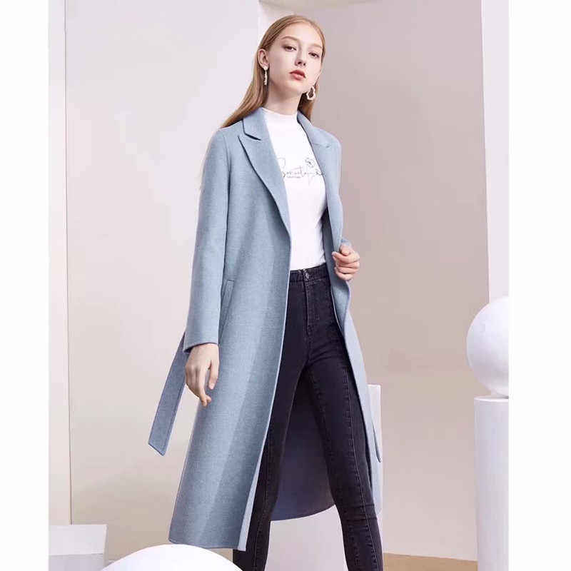 包邮拉系列专柜正品全羊毛呢外套长款双面呢大衣女春秋冬10023368