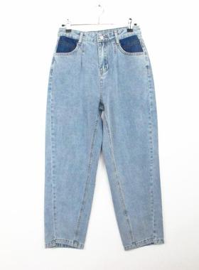 cache专柜正品复古磨白高腰拼接显瘦春秋牛仔裤长裤女 7110006