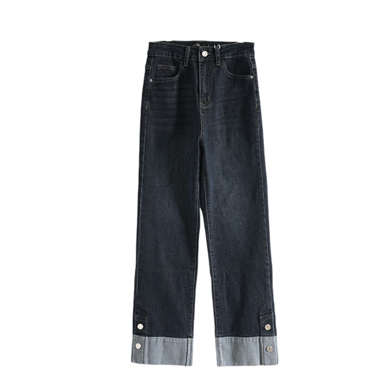 Mixblu麦斯兰专柜正品休闲中腰纯色翻边直筒牛仔裤长裤女WW229210