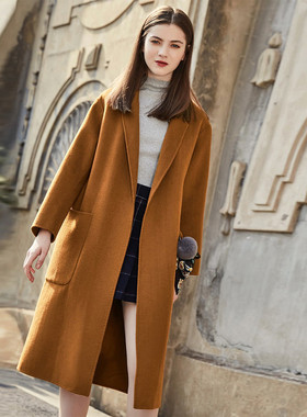 包邮拉系列正品47%羊毛呢外套双面呢大衣女秋冬 2T011007无丝带球