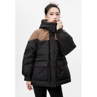Mixblu麦斯兰专柜休闲拼色连帽宽松90绒羽绒服女秋冬BXA20008