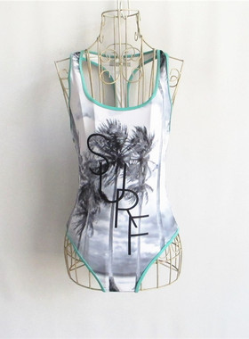 F21系列专柜正品C-5-3-1-3运动风印花露背泡温泉女连体泳衣322823