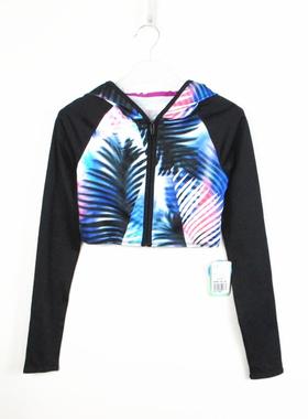 F21系列专柜正品运动插肩拼接健身连帽短款长袖女春秋外套 321888