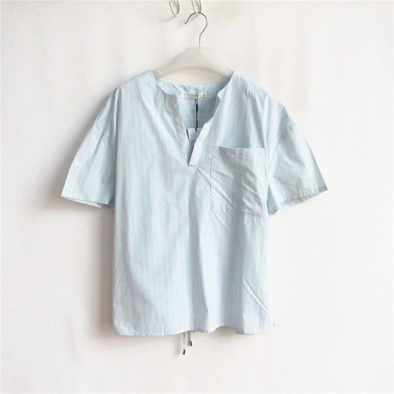 艾格伊品正品C-1-6-2-1V领短袖宽松夏女薄款短款衬衫8E0114089