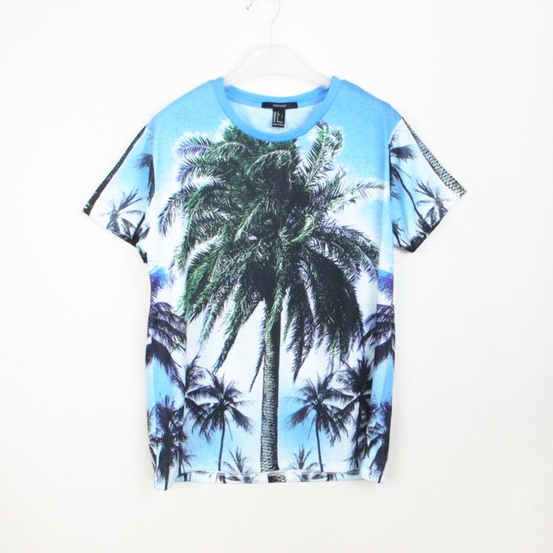 F21专柜正品休闲度假风宽松圆领短袖风光印花直筒T恤女夏131423