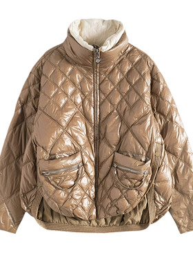 Mixblu麦斯兰专柜正品仿皮菱格立领宽松加厚羽绒服女秋冬BXB20013