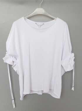 拉系列女装正品A-5-4-2-3个性抽绳圆领短袖宽松女T恤82423060